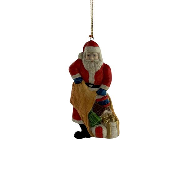 Vintage Ceramic Santa with Toy Sack Christmas Ornament 4.25” - Picture 4 of 12